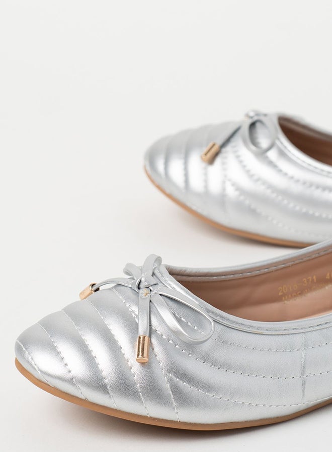 Jove - Quilted Pattern Bow Detail Ballerina Silver - Image 1