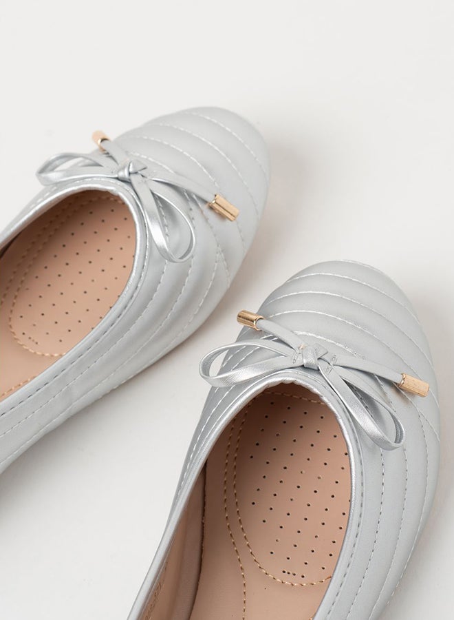 Jove - Quilted Pattern Bow Detail Ballerina Silver - Image 1