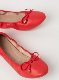 Jove Ruched Pattern Bow Detail Ballerina Red  - Image 3