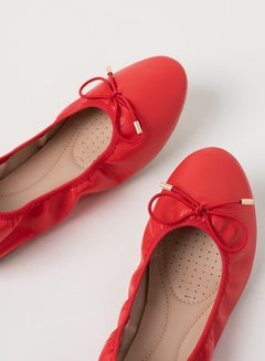 Jove Ruched Pattern Bow Detail Ballerina Red  - Image 4
