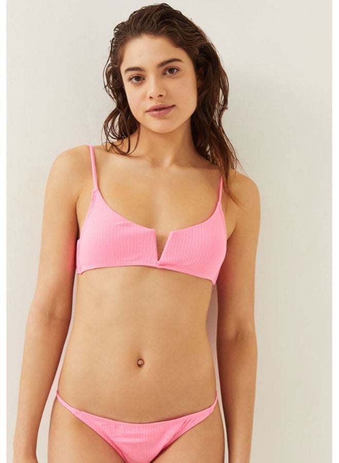 Ardene - Elegant Polyester Blend Ribbed Plain Swimsuit Top Pink - Image 1
