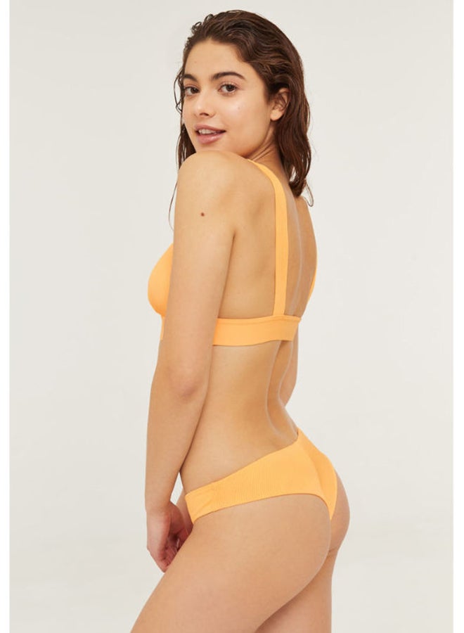 Stylish Polyester Blend Plain Ribbed Swim Bottom Orange