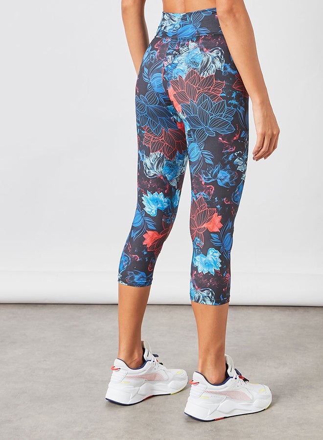 Athletiq - Women's High Rise Sports Training Workout Cropped Knee Length Stretch Leggings with Elastic Waist And All Over Print Multicolour - Image 1