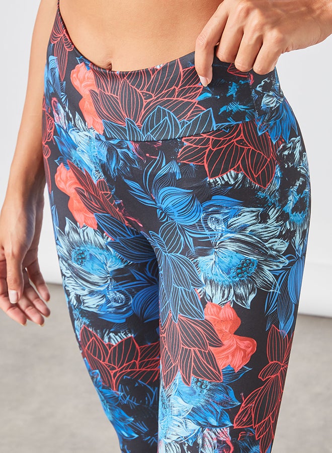 Athletiq - Women's High Rise Sports Training Workout Cropped Knee Length Stretch Leggings with Elastic Waist And All Over Print Multicolour - Image 1