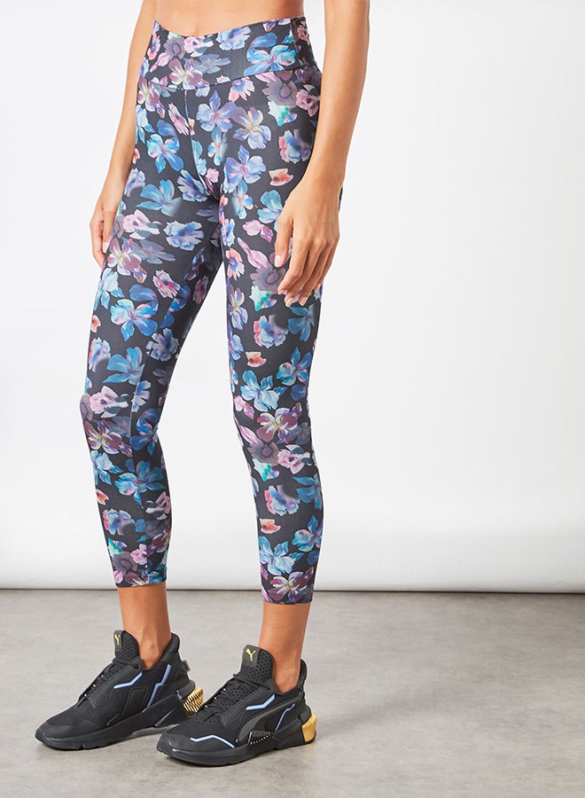 Athletiq - Women's Mid Rise Sports Training Workout Stretch Leggings With Elastic Waist And All Over Print Multicolour - Image 1