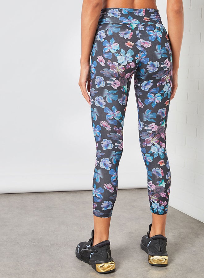 Athletiq - Women's Mid Rise Sports Training Workout Stretch Leggings With Elastic Waist And All Over Print Multicolour - Image 1