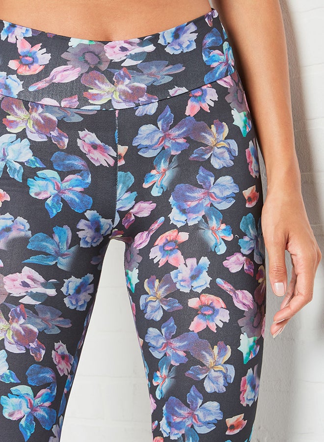 Athletiq - Women's Mid Rise Sports Training Workout Stretch Leggings With Elastic Waist And All Over Print Multicolour - Image 1