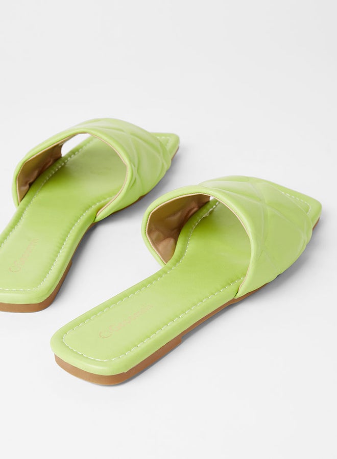 Geoomnii - Turin Quilting Effect Flat Sandals Green - Image 1