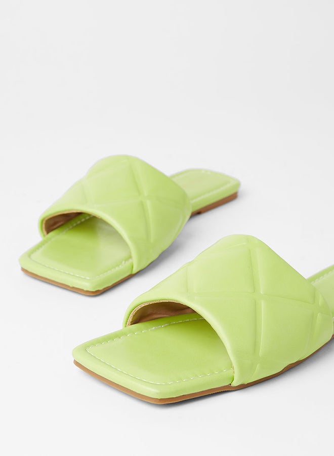 Geoomnii - Turin Quilting Effect Flat Sandals Green - Image 1