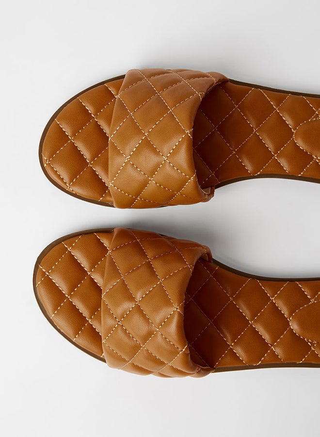 Geoomnii - Ruse Quilting Effect Flat Sandals Brown - Image 1