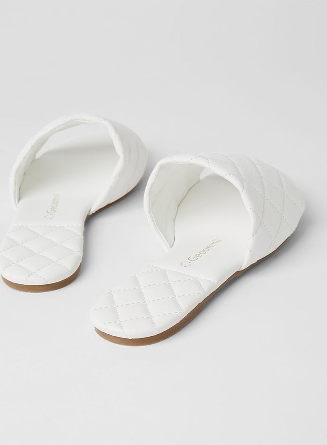 Geoomnii - Heildi Quilting Effect Flat Sandals White - Image 1