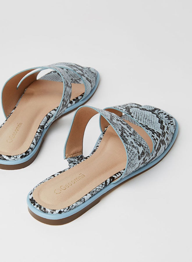 Geoomnii - Lissy Animal Print Flat Sandals Blue/Black - Image 1
