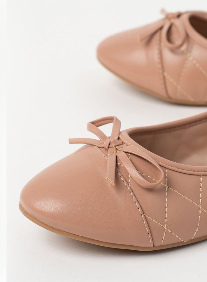 Jove - Quilted Pattern Bow Detail Ballerina Nude - Image 1