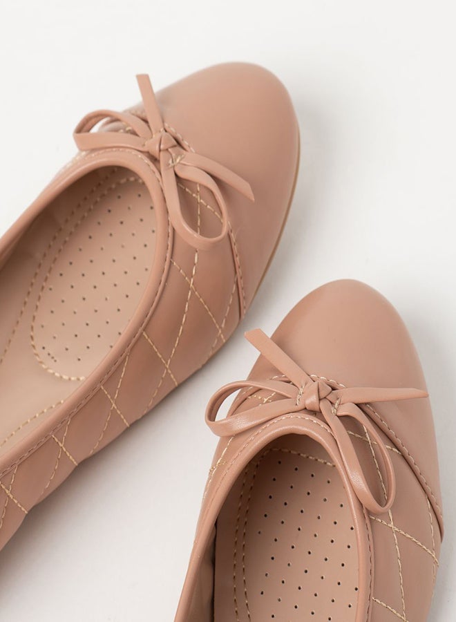 Jove - Quilted Pattern Bow Detail Ballerina Nude - Image 1