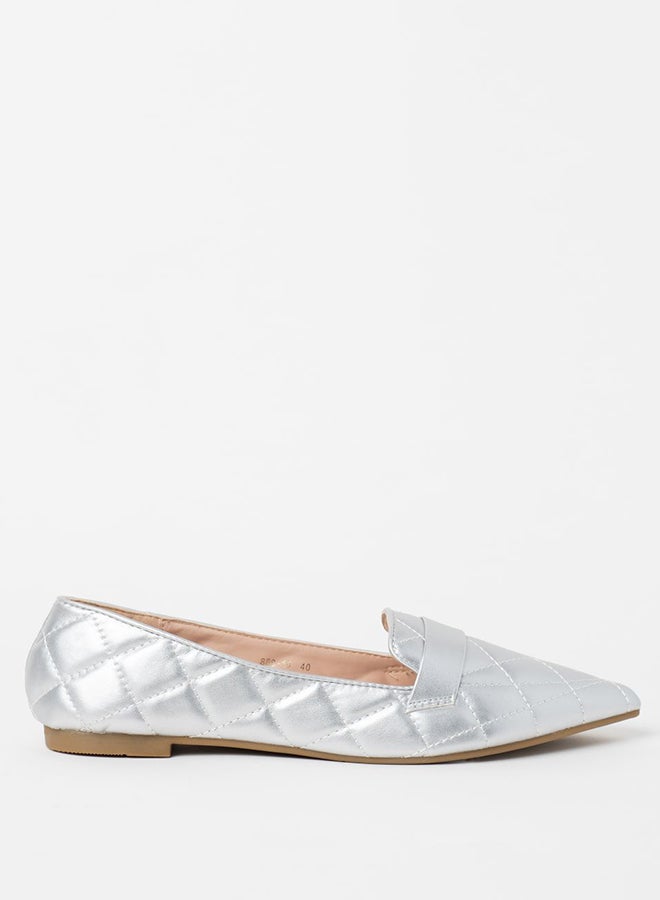 Jove - Quilted Pattern Pointed Toe Ballerina Silver - Image 1