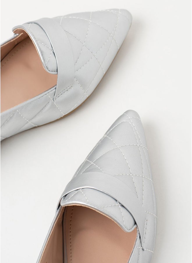 Jove - Quilted Pattern Pointed Toe Ballerina Silver - Image 1