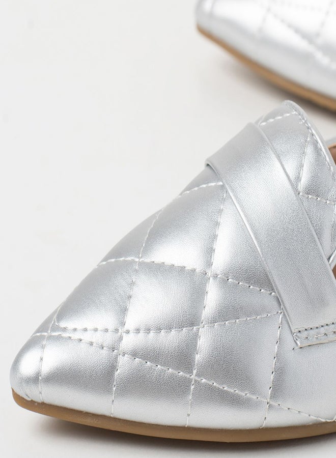 Jove - Quilted Pattern Pointed Toe Ballerina Silver - Image 1