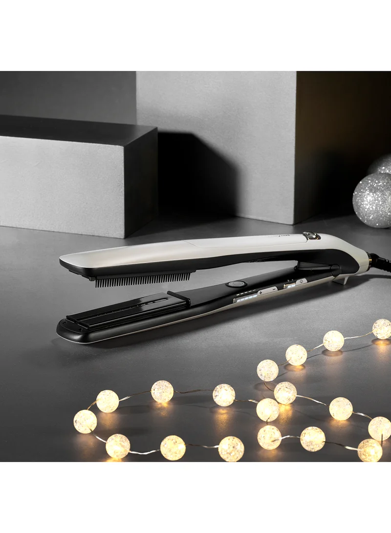babyliss Steam Lustre Professional Hair Straightener | Advanced Ceramic 36mm Broad Heating Plate | 5 Heat Settings From 170-210°C | 360° Surround Steam Technology For Smooth Hair | ST595SDE Silver