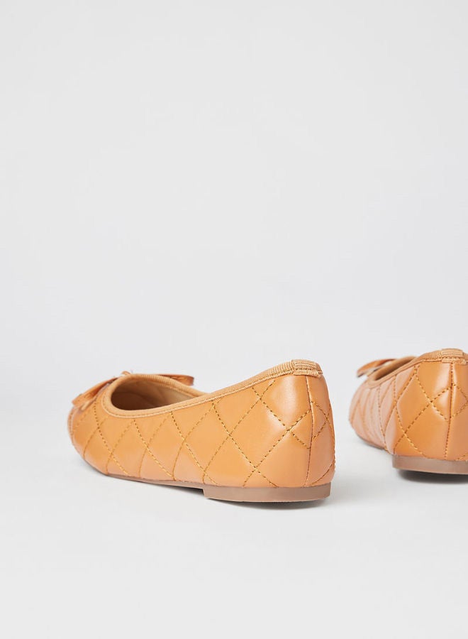 Jove - Stylish Textured Flat Slip-On Ballerina Tan - Image 1