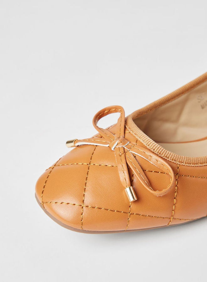 Jove - Stylish Textured Flat Slip-On Ballerina Tan - Image 1