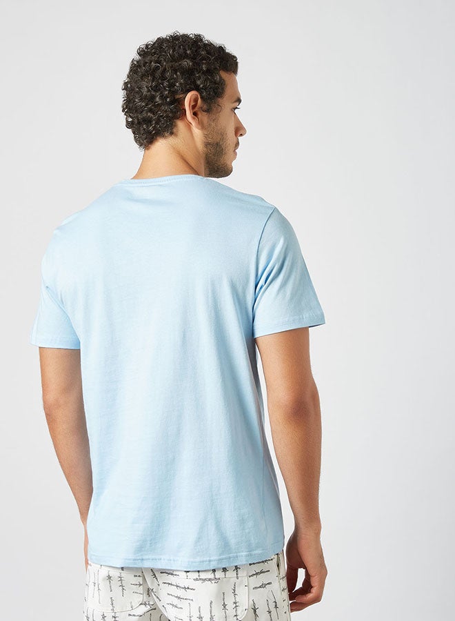 ABOF - California Printed Regular Fit Crew Neck T-Shirt Light Blue - Image 1