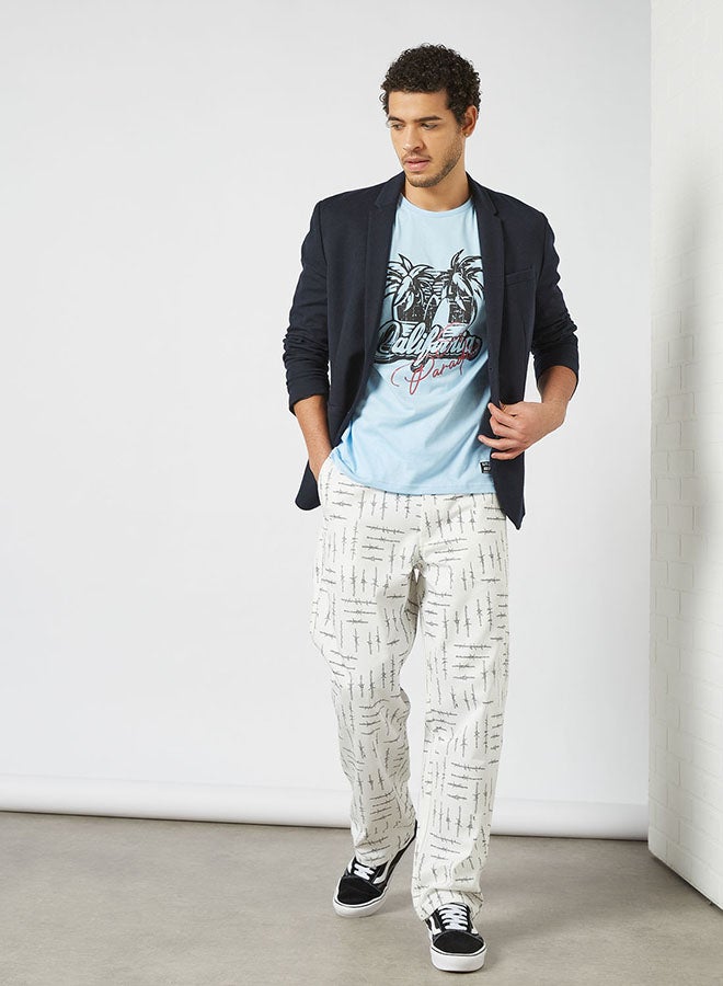 ABOF - California Printed Regular Fit Crew Neck T-Shirt Light Blue - Image 1