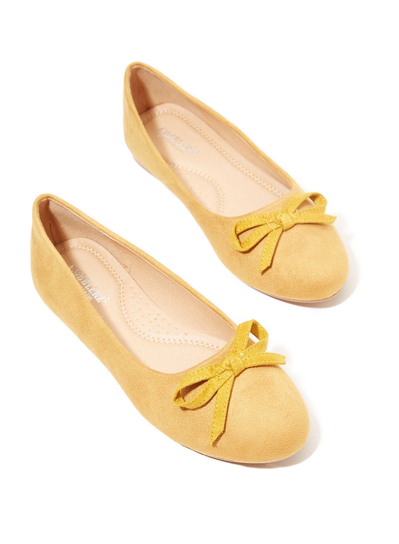 Cobblerz - Bow Detail Suedette Ballerinas Yellow - Image 1