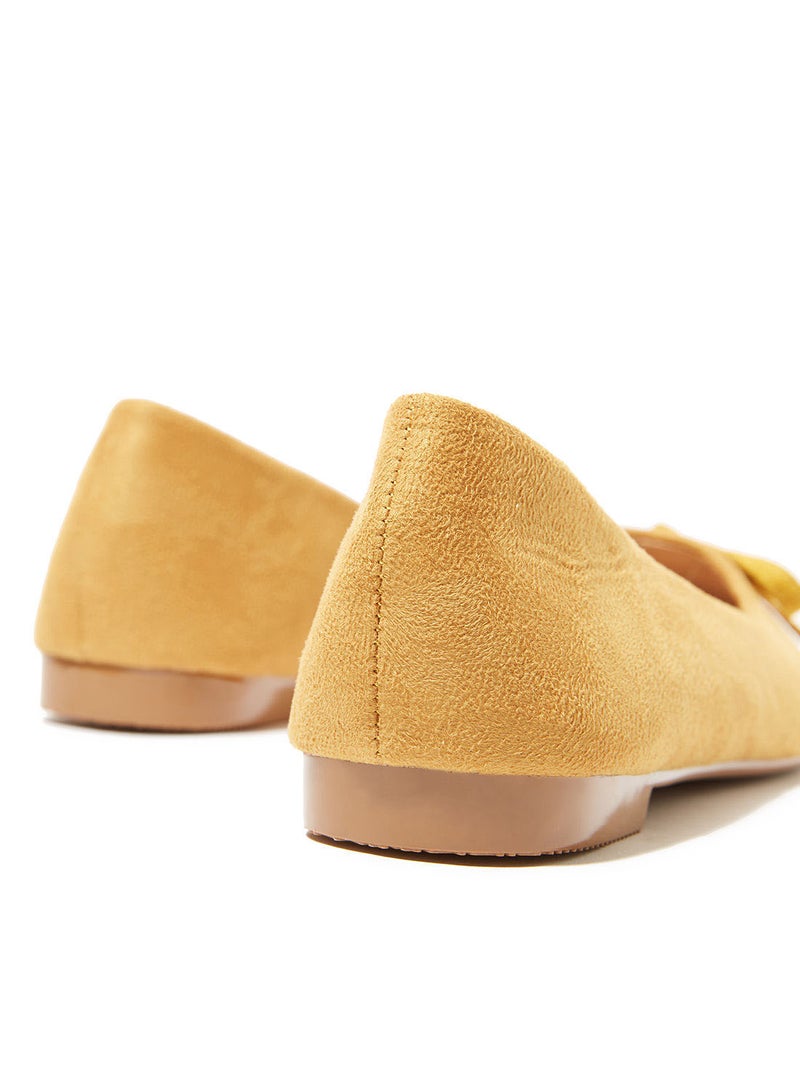 Cobblerz - Bow Detail Suedette Ballerinas Yellow - Image 1