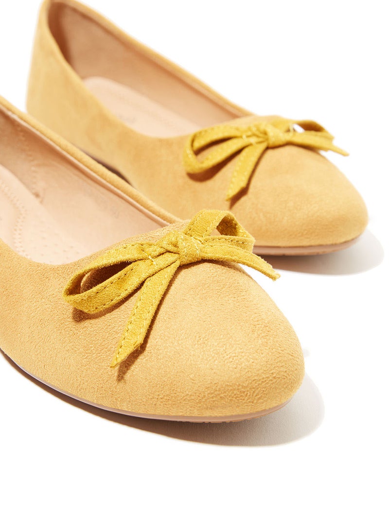 Cobblerz - Bow Detail Suedette Ballerinas Yellow - Image 1
