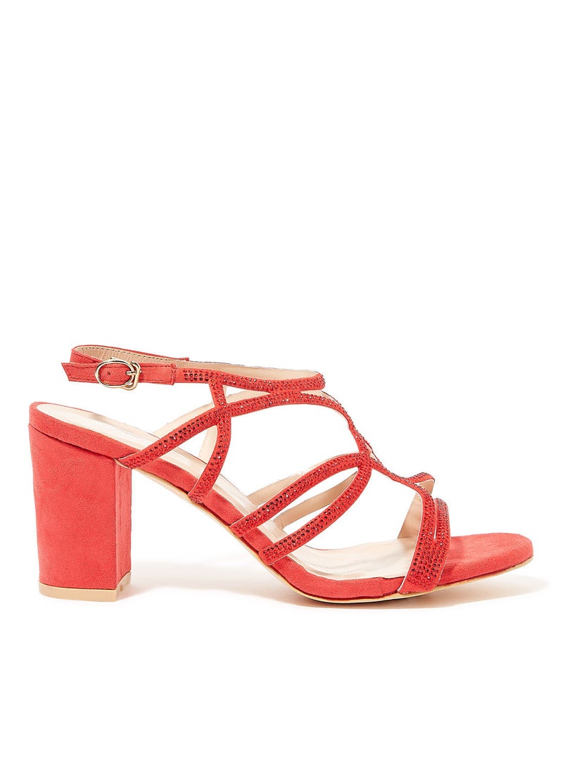 Ronnie Grey Embellished Strap Block Heel Sandals Red  - Image 1