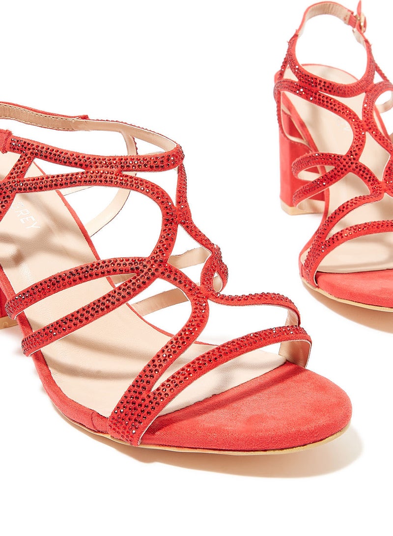 Ronnie Grey Embellished Strap Block Heel Sandals Red  - Image 4