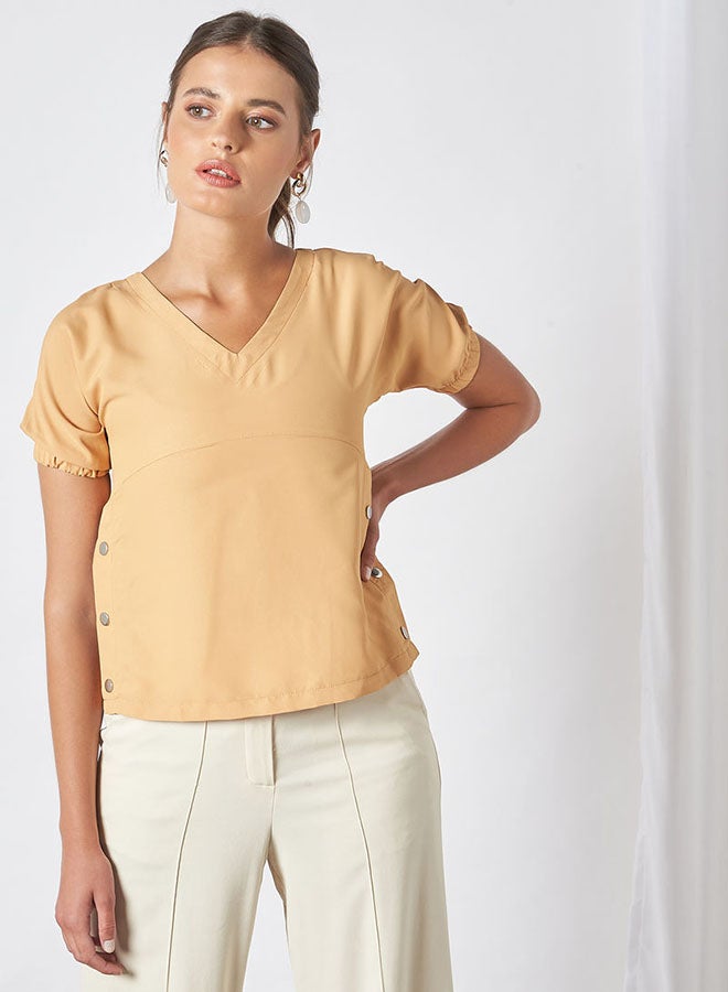 Aila - V-Neck Casual Top Light Brown - Image 1