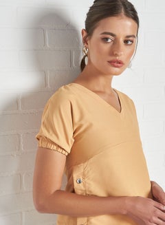 Aila V-Neck Casual Top Light Brown  - Image 3