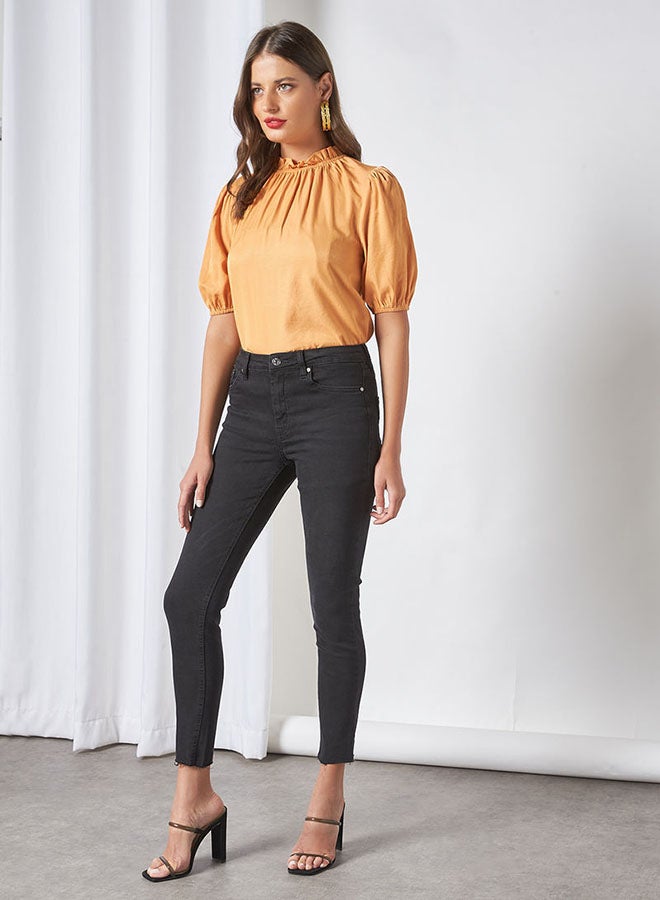 Aila Elastic Collar Top Orange  - Image 1