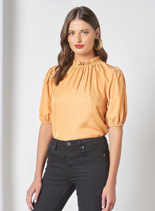 Aila Elastic Collar Top Orange  - Image 4