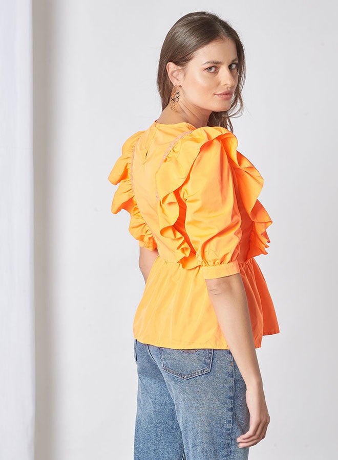 Aila Round Neck Casual Top Orange  - Image 2