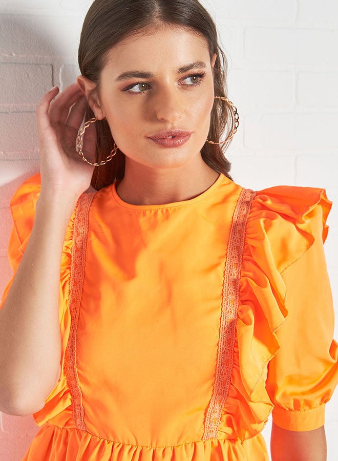 Aila Round Neck Casual Top Orange  - Image 3