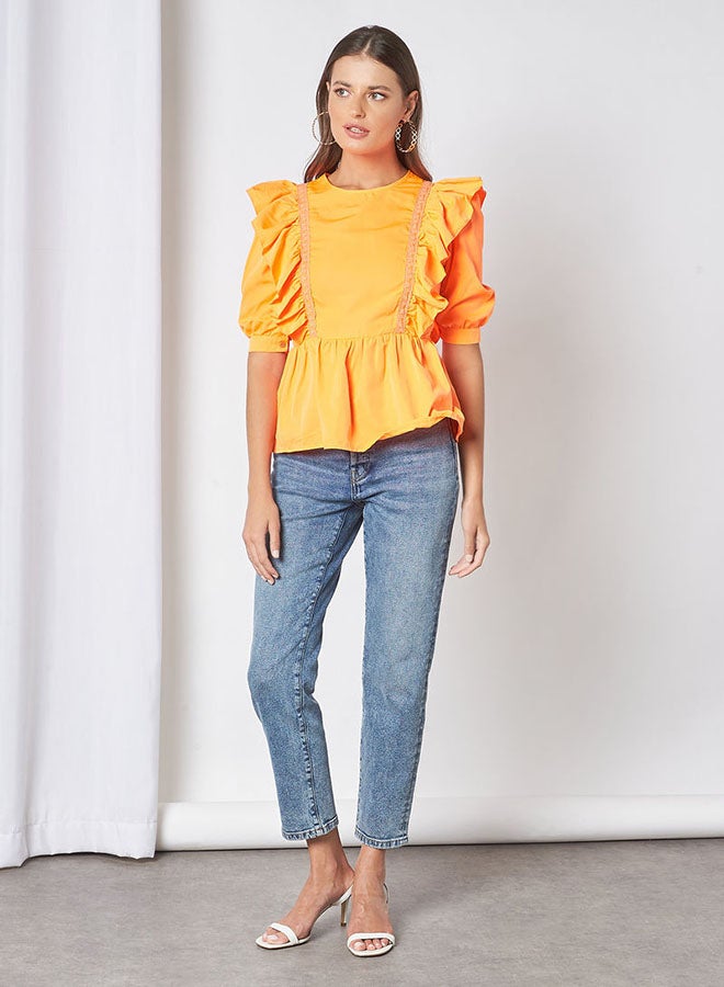 Aila Round Neck Casual Top Orange  - Image 4
