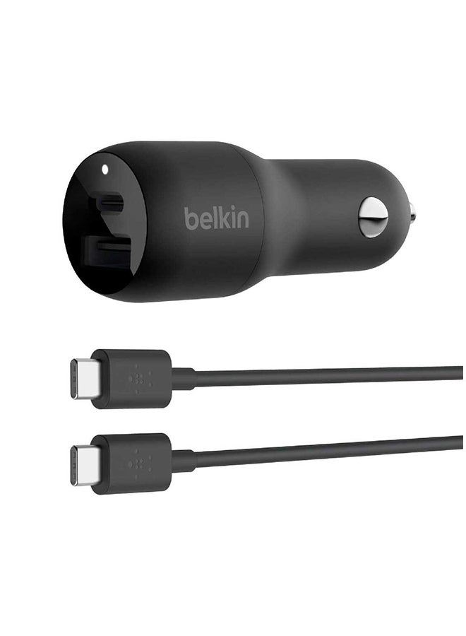 belkin - 37W Dual Port Fast Car Charger, USB Type C 25W PPS Port and USB A 12W Port for Galaxy S22, Ultra, 5G, Plus, Note 20, iPhone 14/14 Plus, 13, 12, Pro, Max, Mini and More Black - Image 1