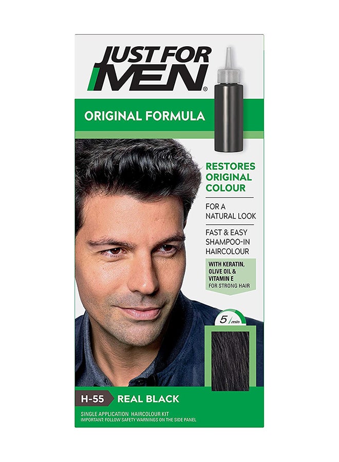Just For Men Natural Look Original Formula Permanent Hair Colour Kit H55 Real Black - Image 1