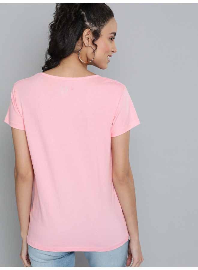 Printed Regular Fit Round Neck T-Shirt Pink/Black - v1654858400/N47555467V_2