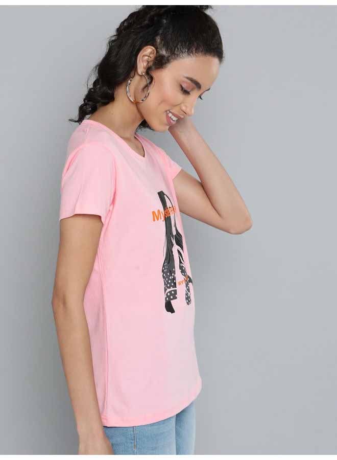 Printed Regular Fit Round Neck T-Shirt Pink/Black - v1654858400/N47555467V_3