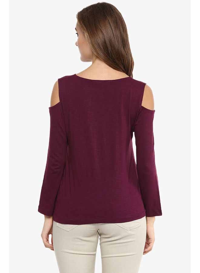 Miss Chase Stylish Cold Shoulder Top Purple  - Image 2