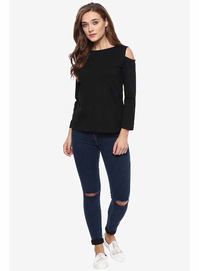Miss Chase - Stylish Cold Shoulder Top Black - Image 1