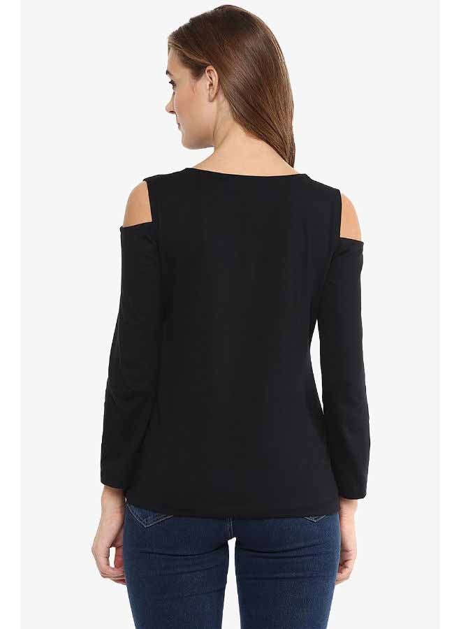 Miss Chase - Stylish Cold Shoulder Top Black - Image 1