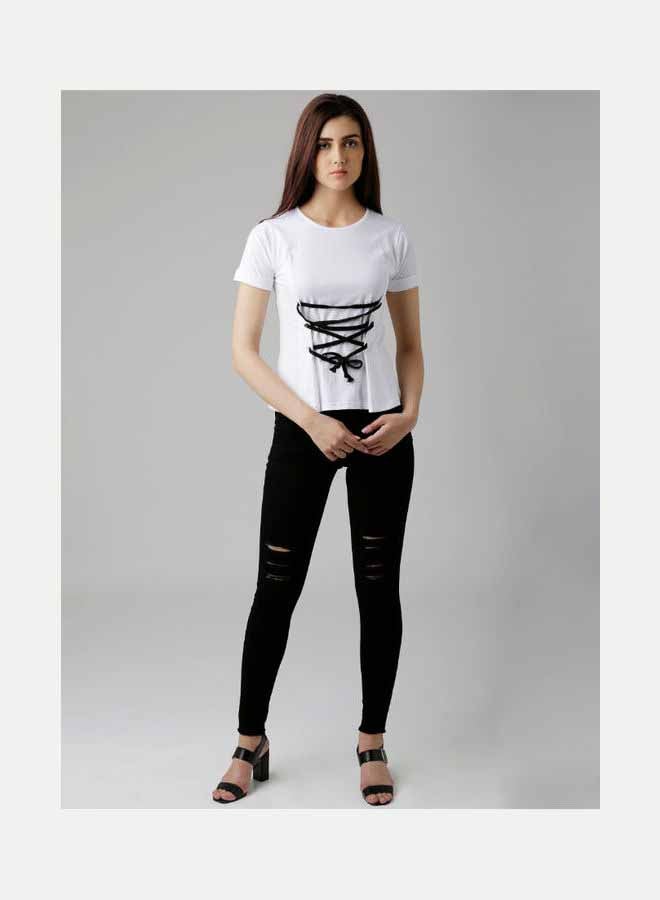 Miss Chase Stylish Round Neck Blouse White  - Image 1
