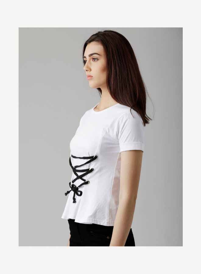 Miss Chase Stylish Round Neck Blouse White  - Image 4