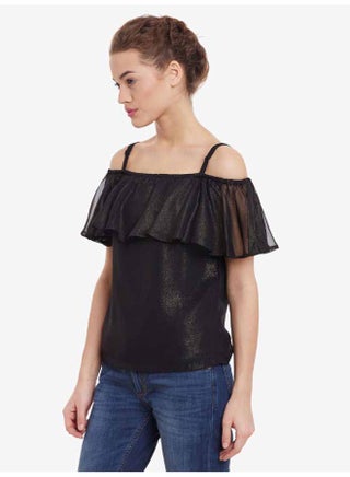 Hooked On You Ruffle Bardot Top Black - v1654858415/N47563487V_2