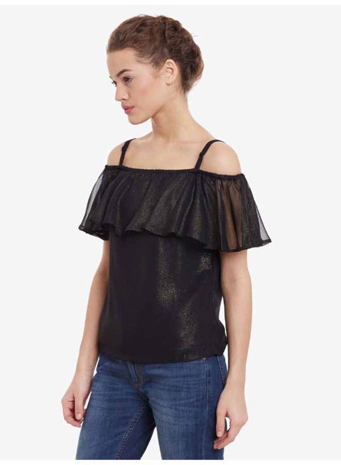 Hooked On You Ruffle Bardot Top Black