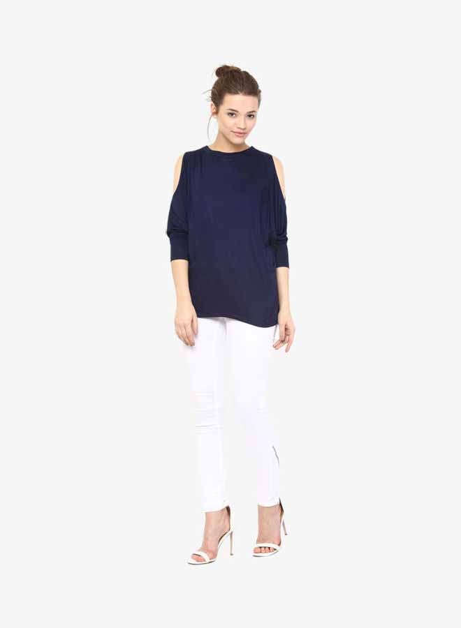 Miss Chase Stylish Round Neck Blouse Navy Blue  - Image 1